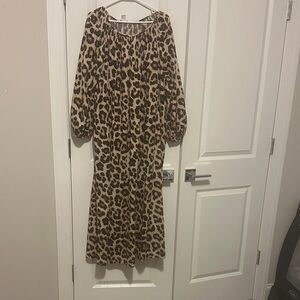 H&M Leopard Print Long Sleeve Maxi Dress in Tan and Black